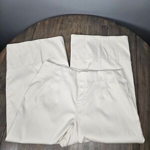 SPANX Womens 1X Pants Pull On Stretch Twill High Rise Cropped Wide Leg Cream